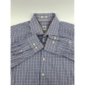 Peter Millar Titleist Golf Mens Blue Plaid Cotton Button Down Shirt Long Sleeve